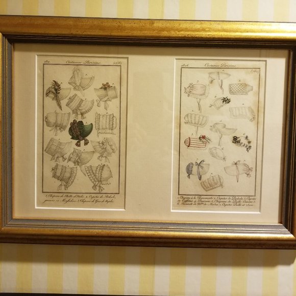 Antique Bonnet Themed Lithographs Framed